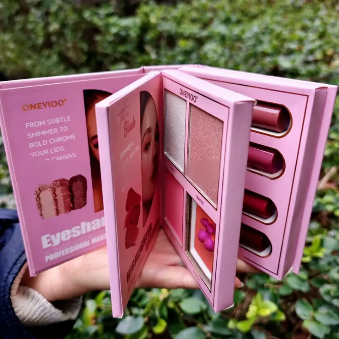 Oneyioo Multi-Layer All-In-One Makeup Palette Set (Eyeshadow, Blush, Highlighter & Lipsticks)