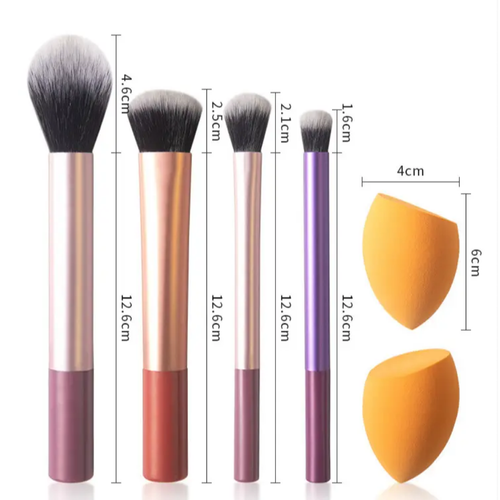 5-Piece Nylon Plastic Handle Loose Powder & Blush Makeup Brush Set for Face Foundation and Eyeshadow Application